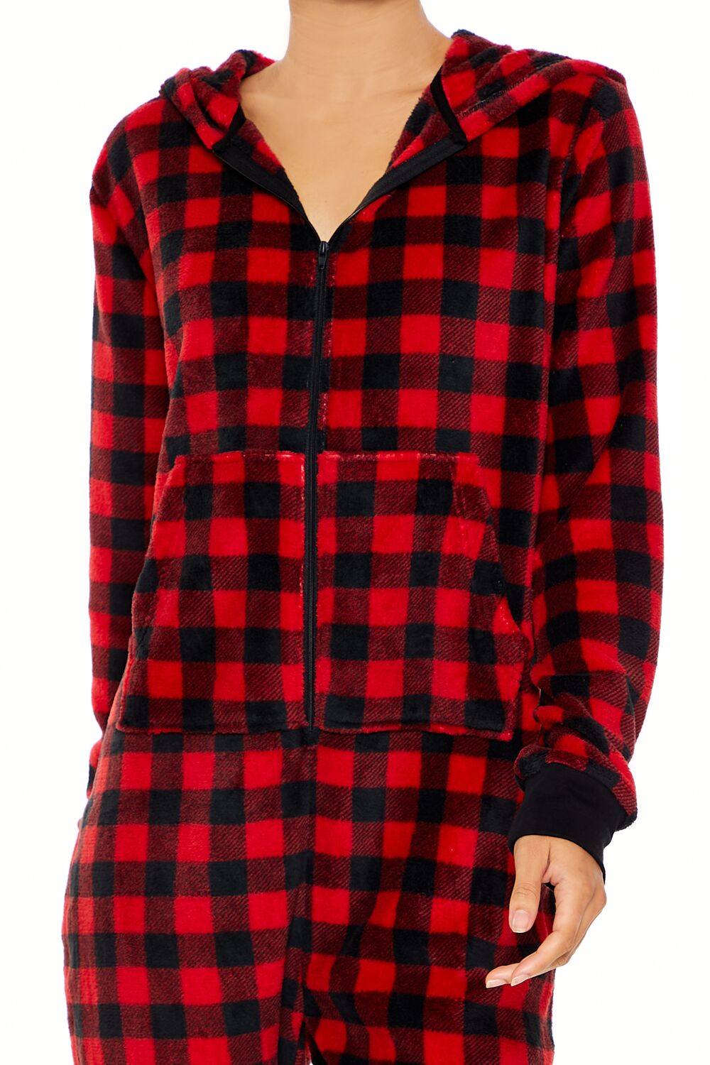 Fleece Plaid Pajama Jumpsuit-Feelings Star