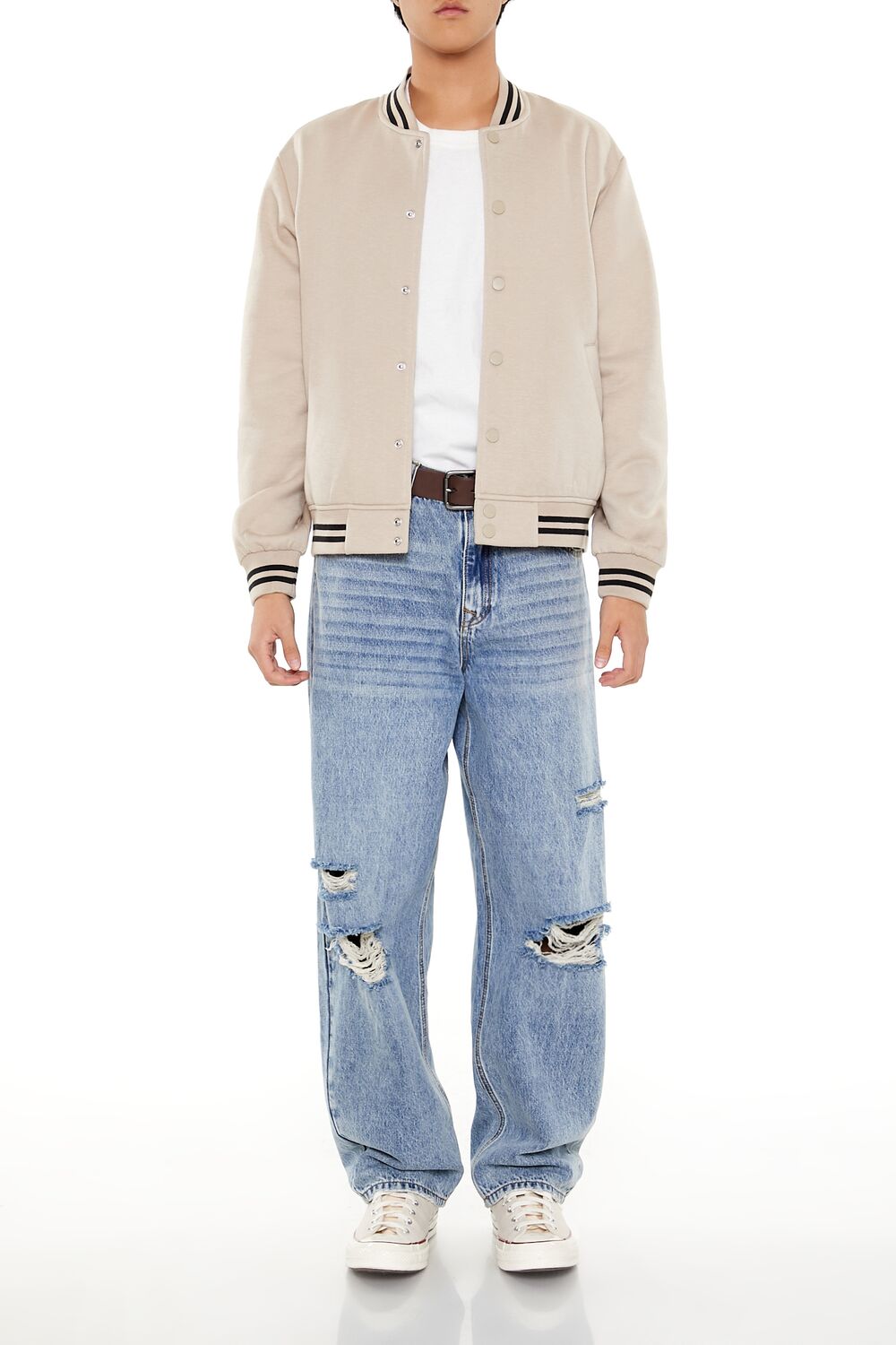 Varsity-Striped Bomber Jacket-Feelings Star