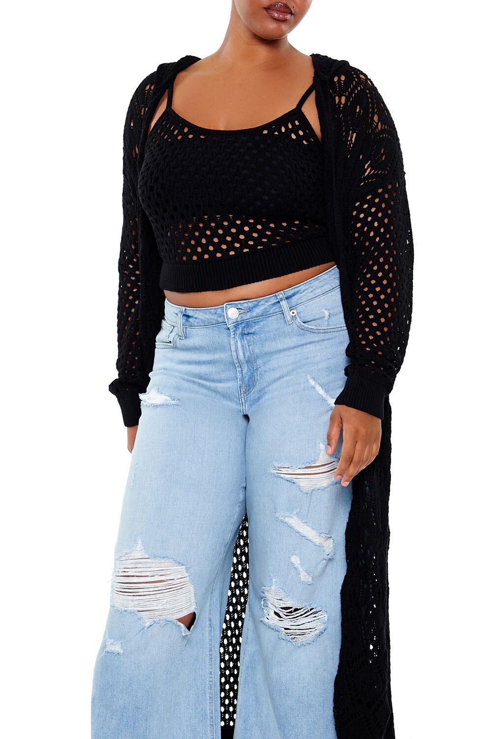 Plus Size Cami & Cardigan Sweater Set-Feelings Star