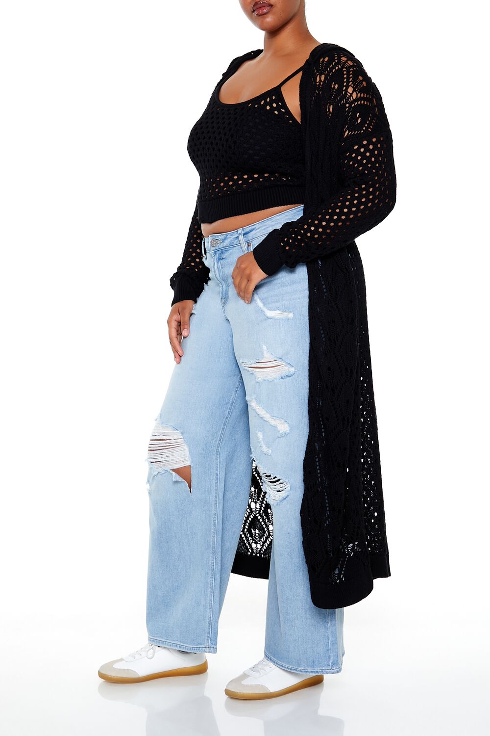 Plus Size Cami & Cardigan Sweater Set-Feelings Star