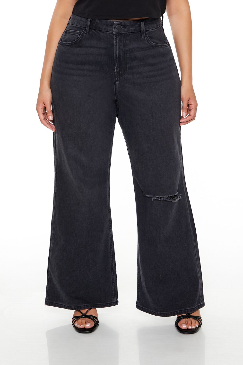 Plus Size Destroyed High-Rise Jeans-Feelings Star