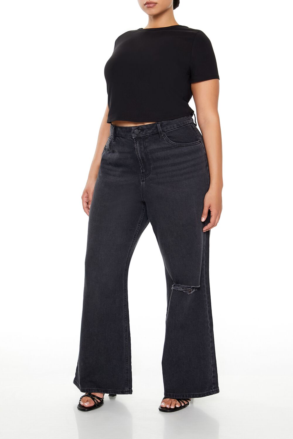 Plus Size Destroyed High-Rise Jeans-Feelings Star