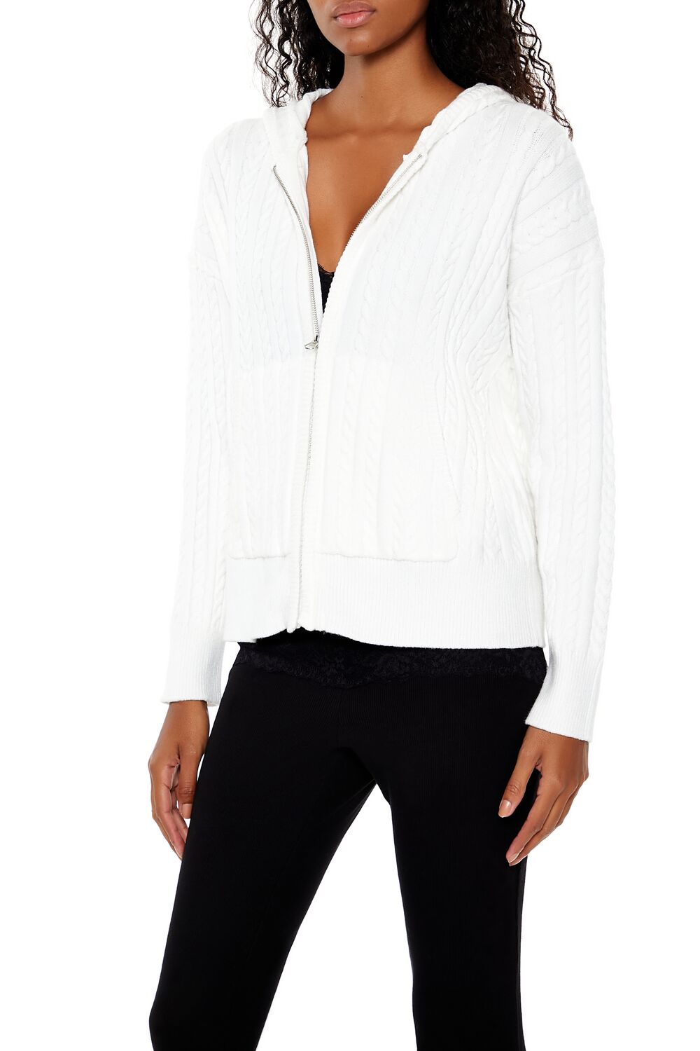 Cable Knit Zip-Up Hoodie-Feelings Star