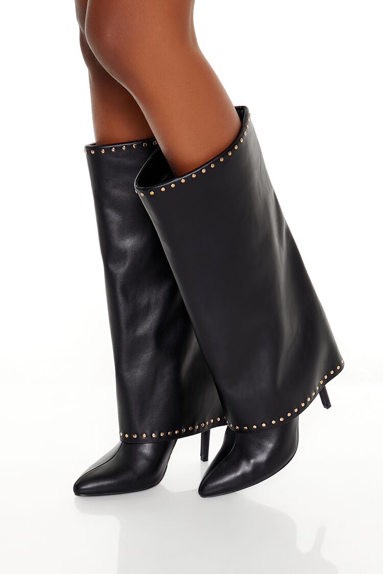 Studded Knee-High Overlay Boots-Feelings Star