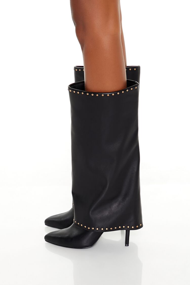 Studded Knee-High Overlay Boots-Feelings Star