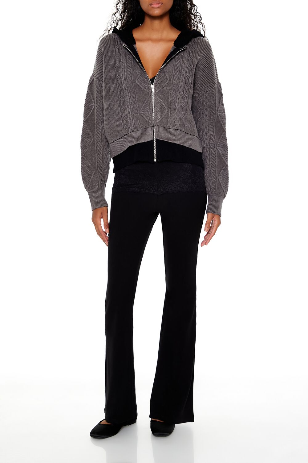 Cable Sweater-Knit Zip-Up Hoodie-Feelings Star