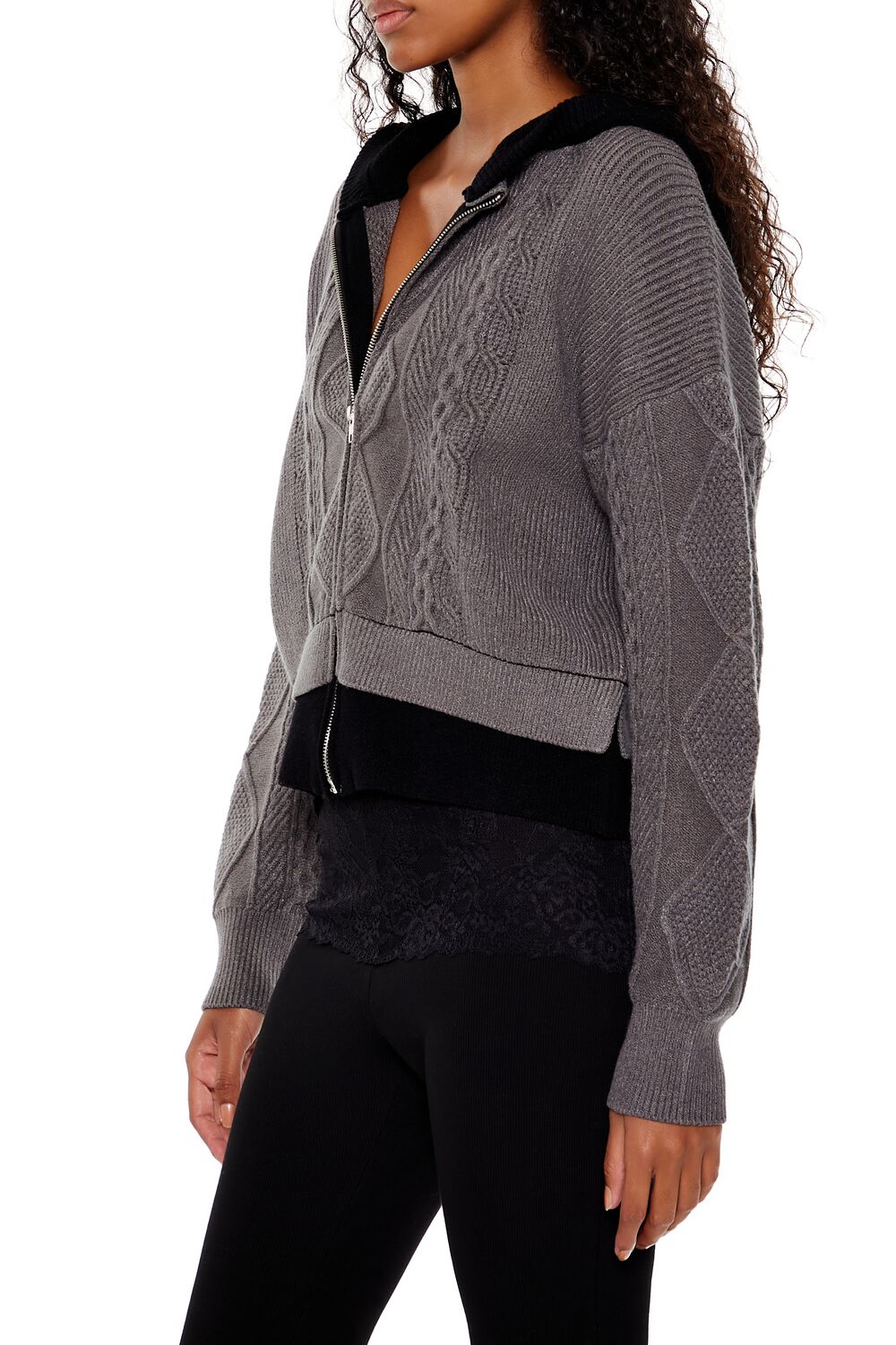 Cable Sweater-Knit Zip-Up Hoodie-Feelings Star