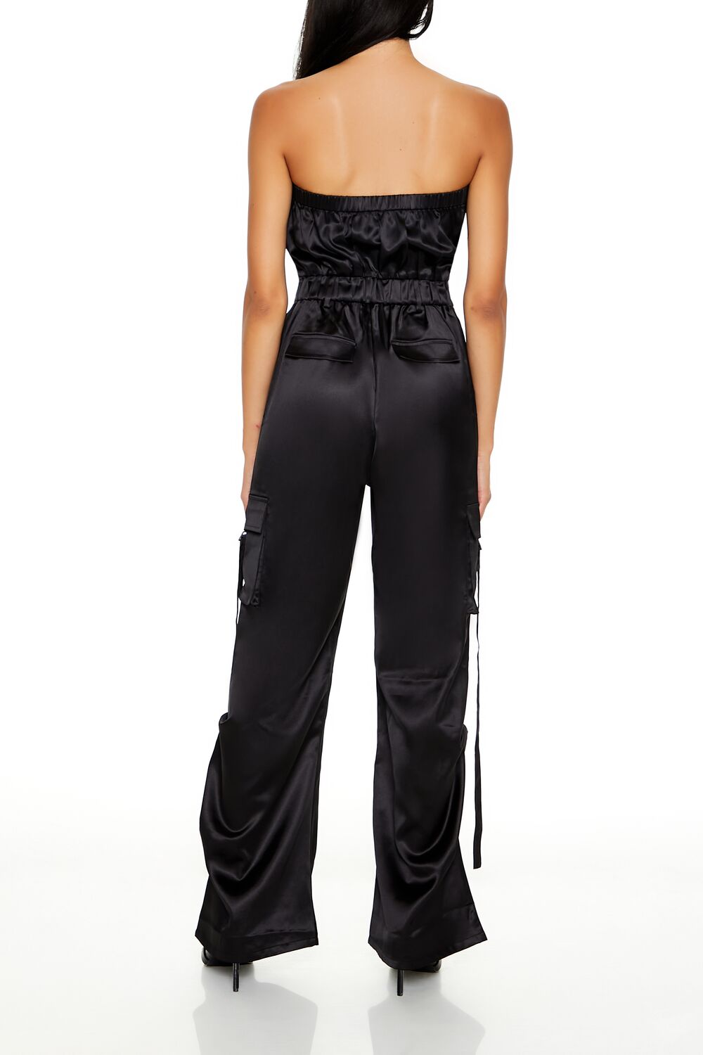 Strapless Zip-Up Cargo Jumpsuit-Feelings Star