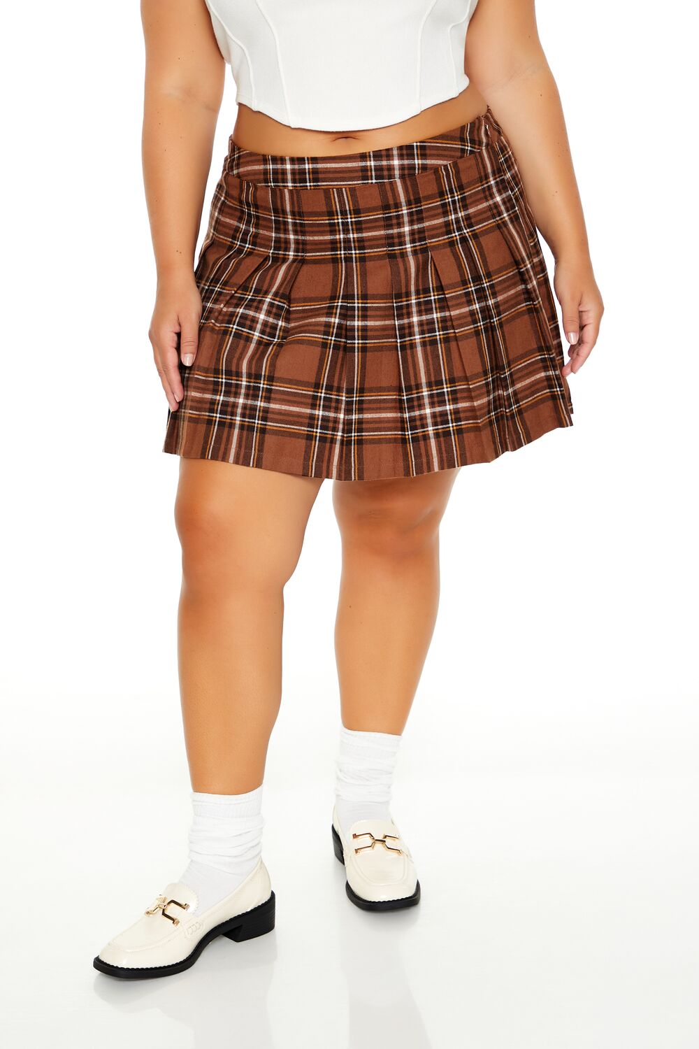 Plus Size Pleated Plaid Mini Skirt-Feelings Star