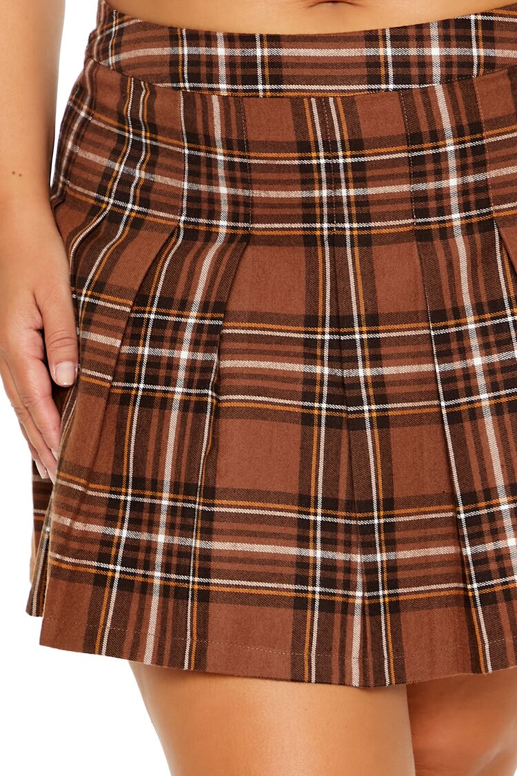 Plus Size Pleated Plaid Mini Skirt-Feelings Star