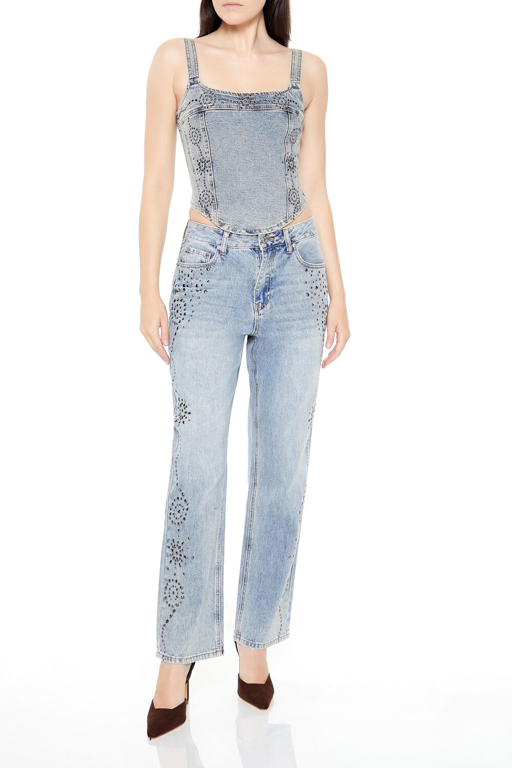 Studded Denim Crop Top-Feelings Star