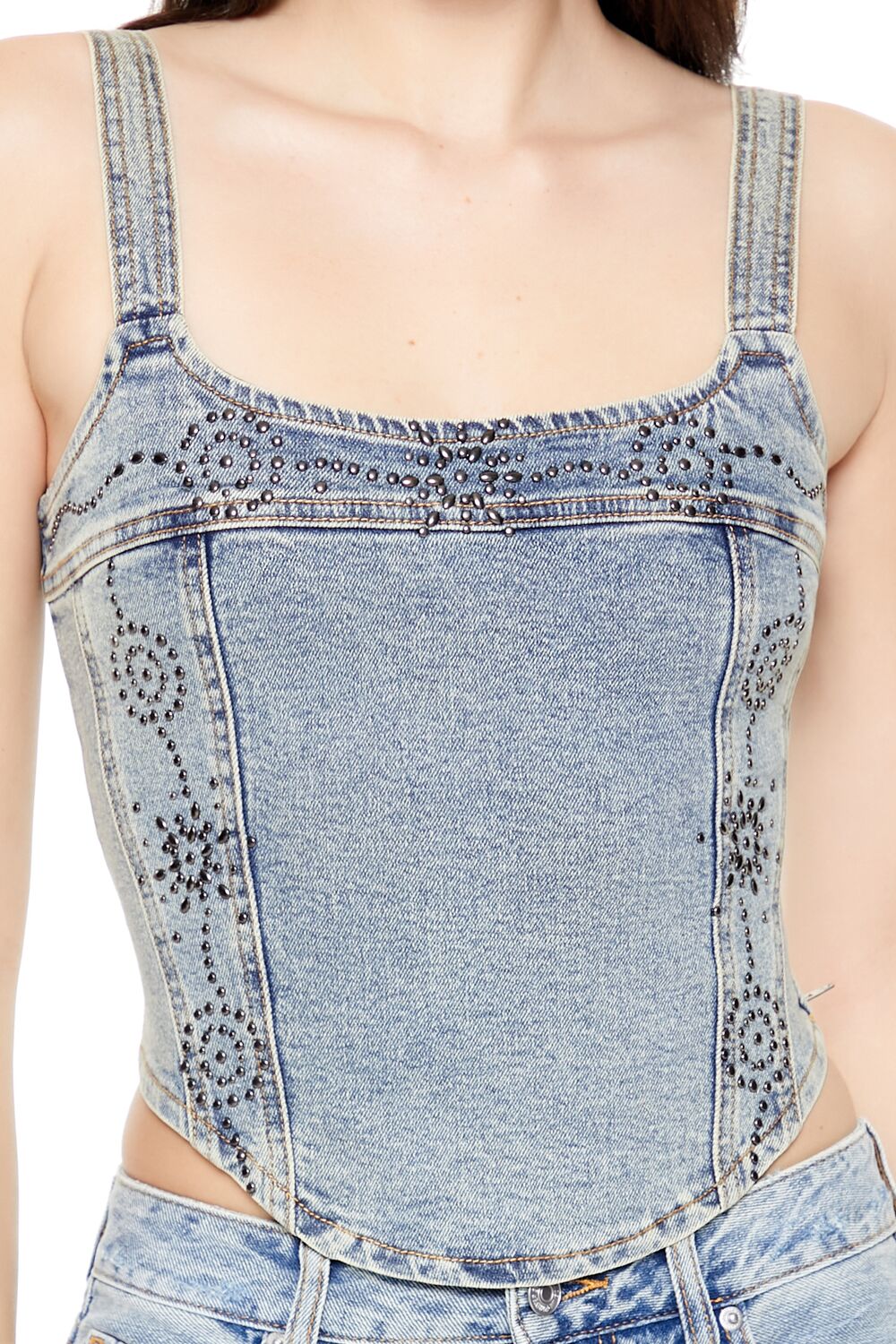 Studded Denim Crop Top-Feelings Star