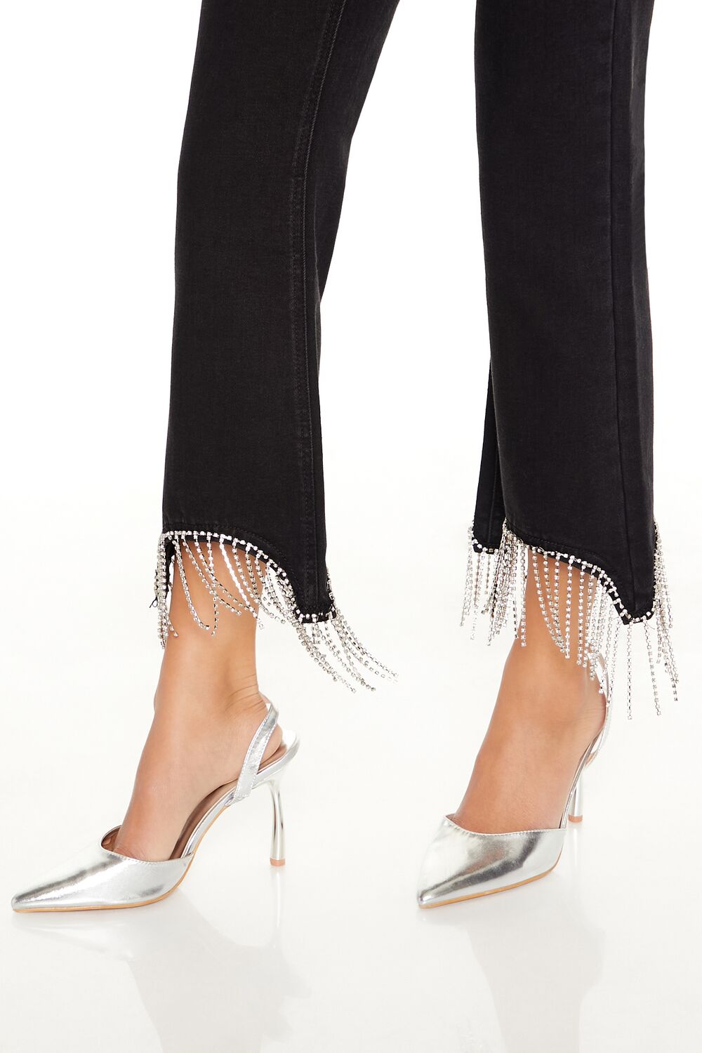 Rhinestone Fringe High-Rise Jeans-Feelings Star