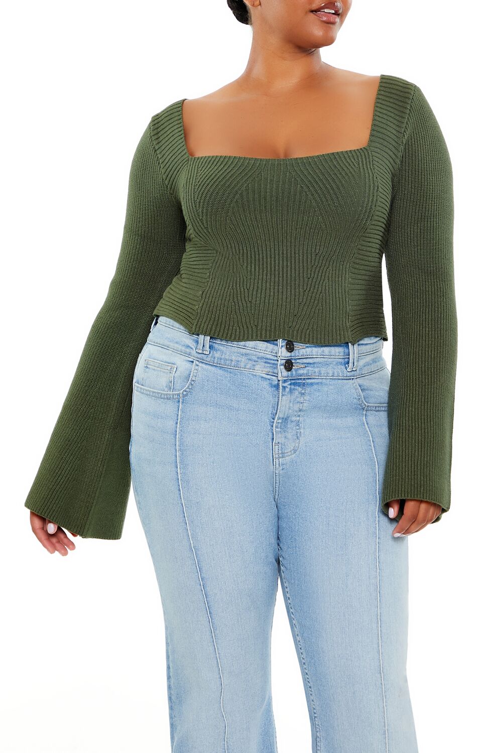 Plus Size Bell-Sleeve Sweater-Feelings Star