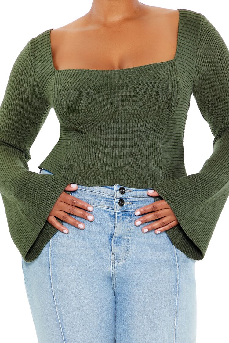 Plus Size Bell-Sleeve Sweater-Feelings Star