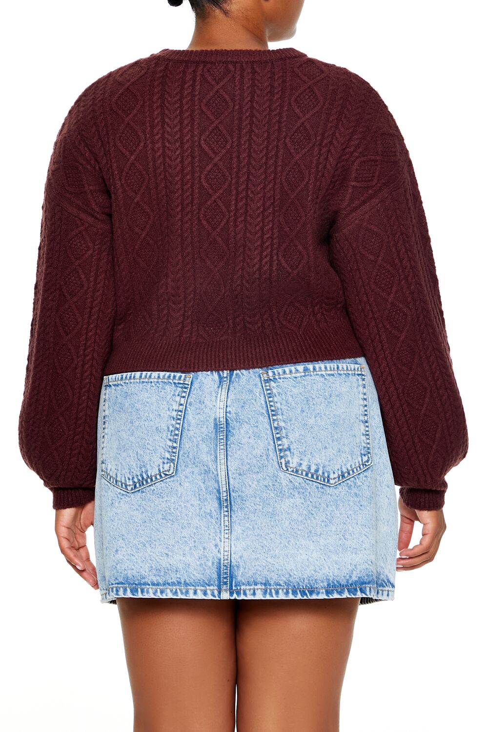 Plus Size Cropped Cable Knit Sweater-Feelings Star