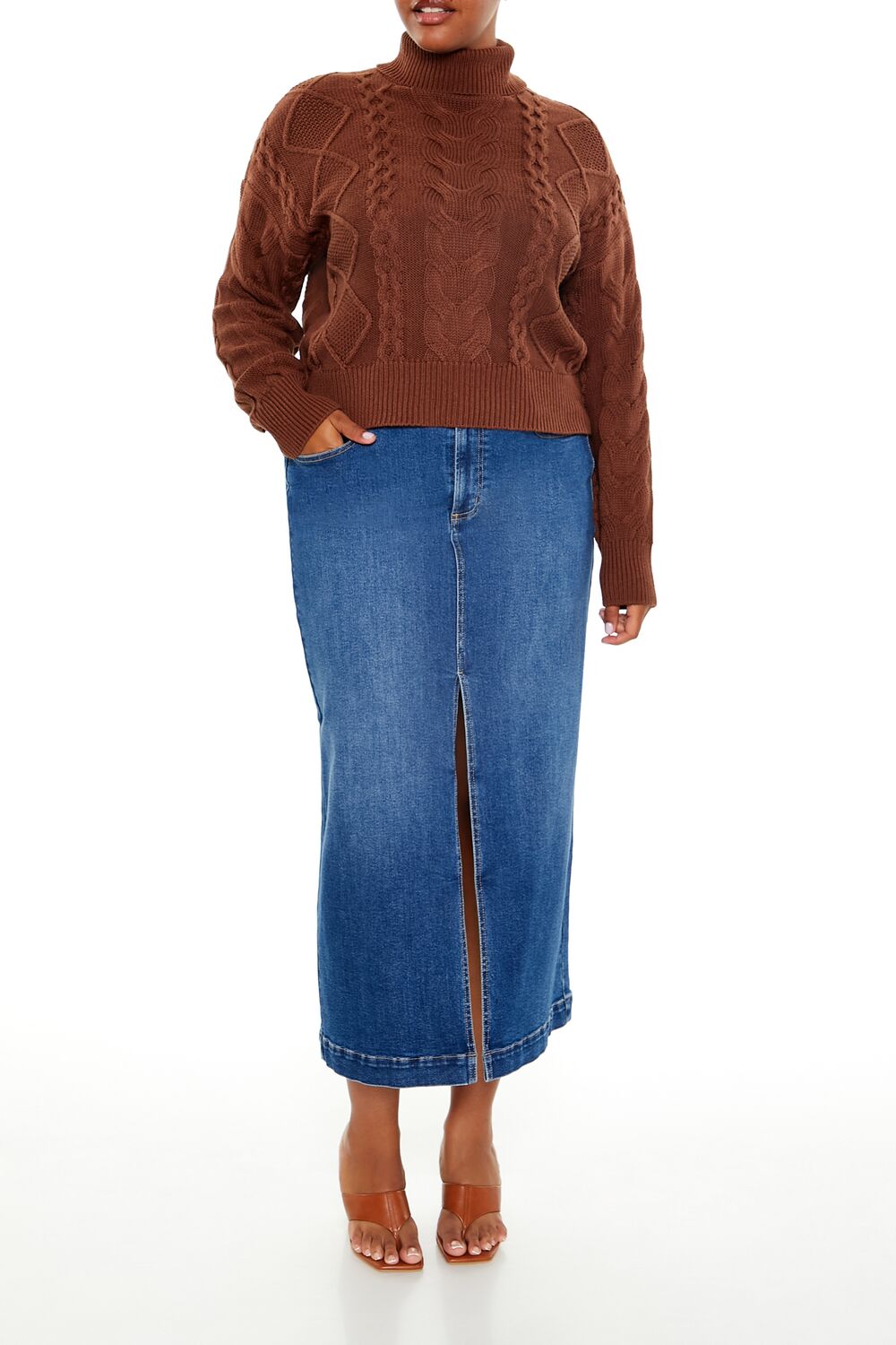 Plus Size Cable Knit Turtleneck Sweater-Feelings Star