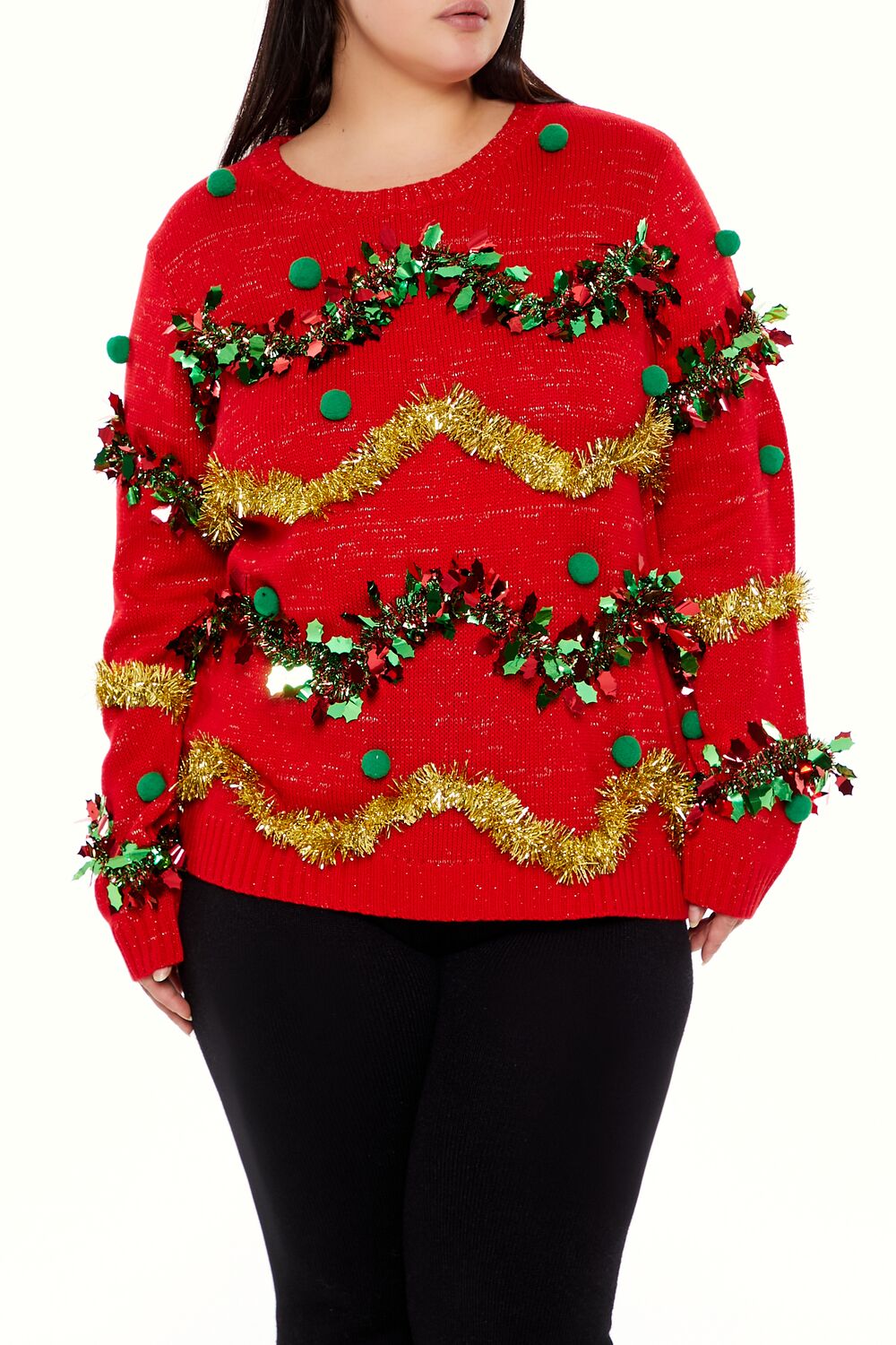 Plus Size Garland Pom Pom Sweater-Feelings Star