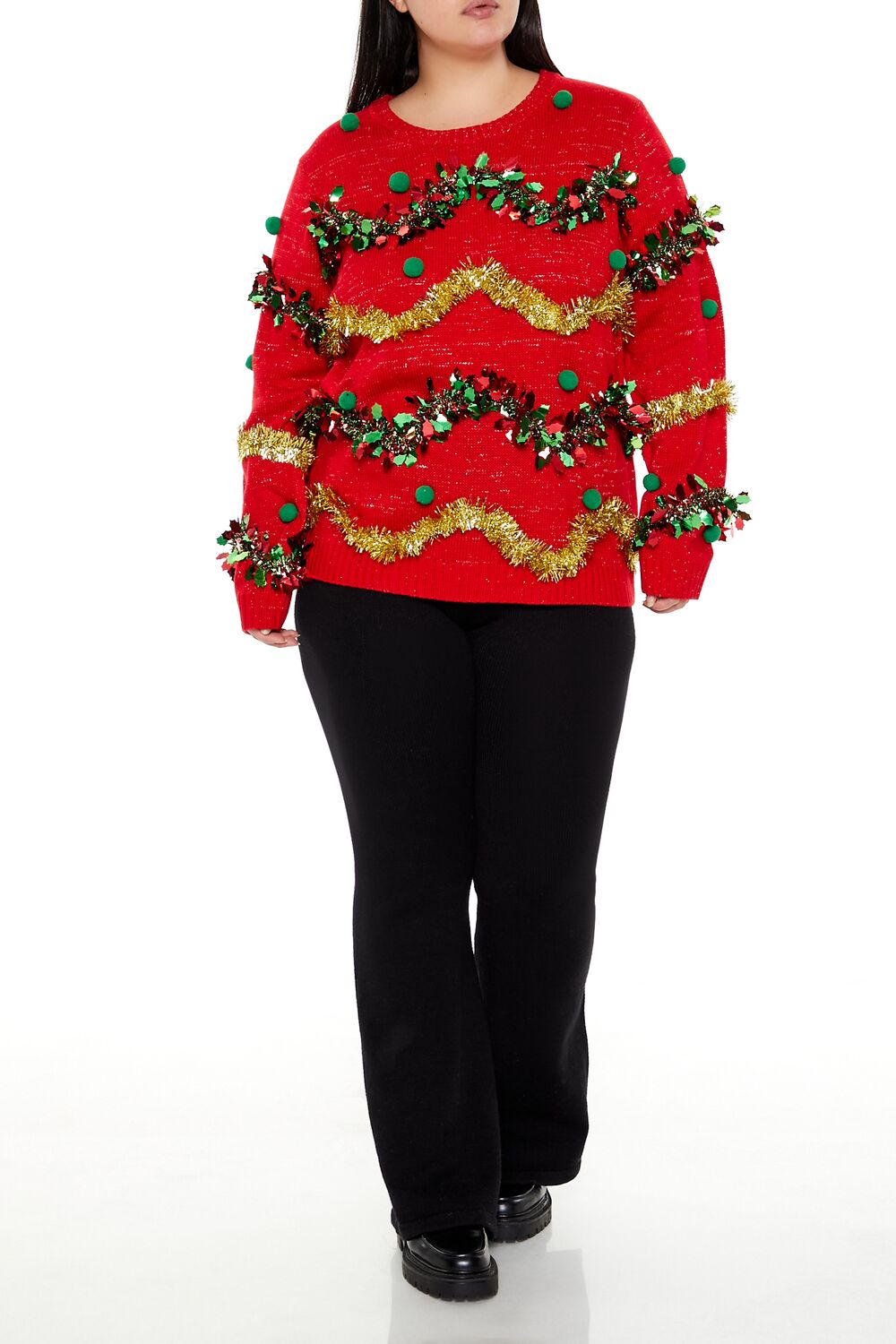 Plus Size Garland Pom Pom Sweater-Feelings Star