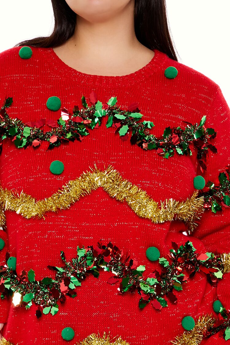 Plus Size Garland Pom Pom Sweater-Feelings Star
