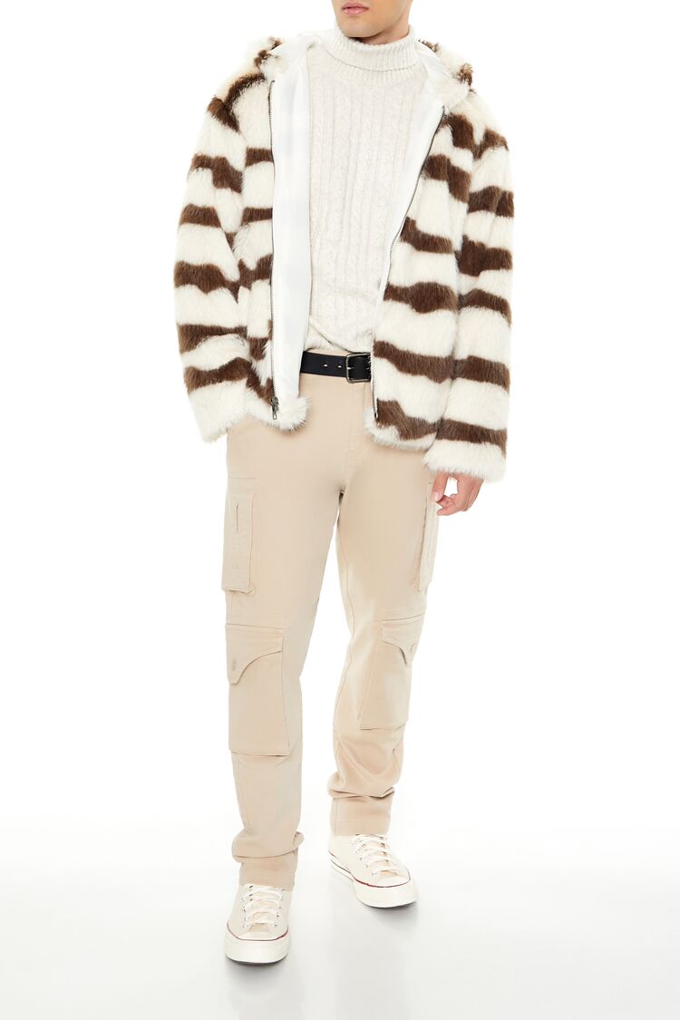 Striped Faux Fur Jacket-Feelings Star