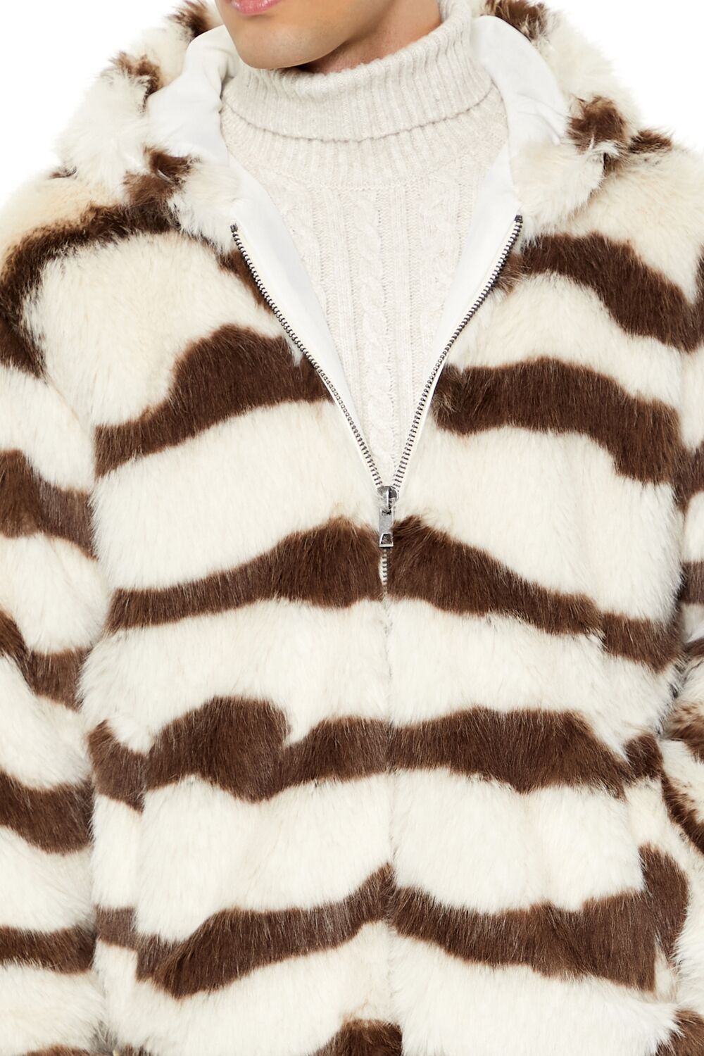Striped Faux Fur Jacket-Feelings Star