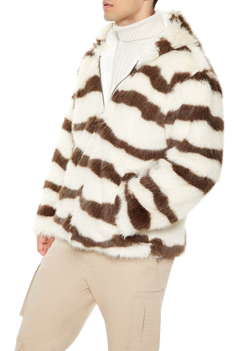 Striped Faux Fur Jacket-Feelings Star