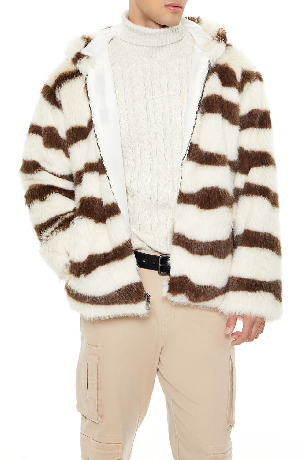 Striped Faux Fur Jacket-Feelings Star