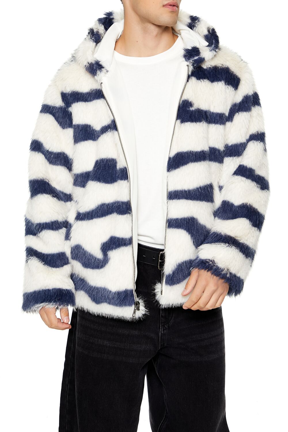 Striped Faux Fur Jacket-Feelings Star