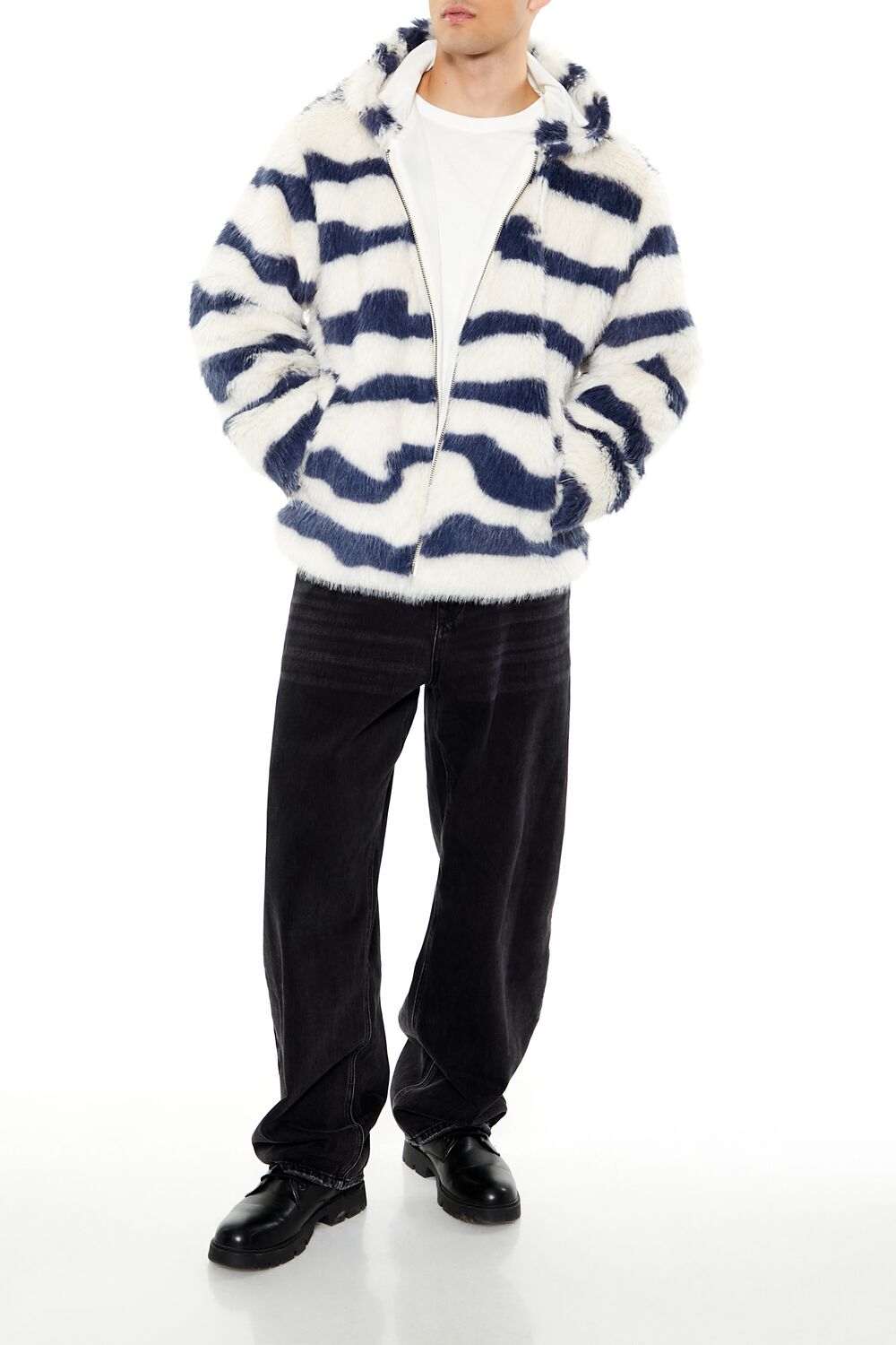 Striped Faux Fur Jacket-Feelings Star