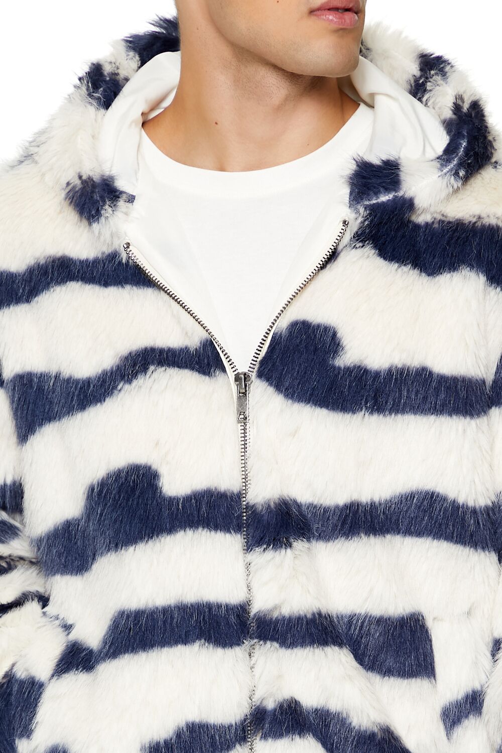 Striped Faux Fur Jacket-Feelings Star