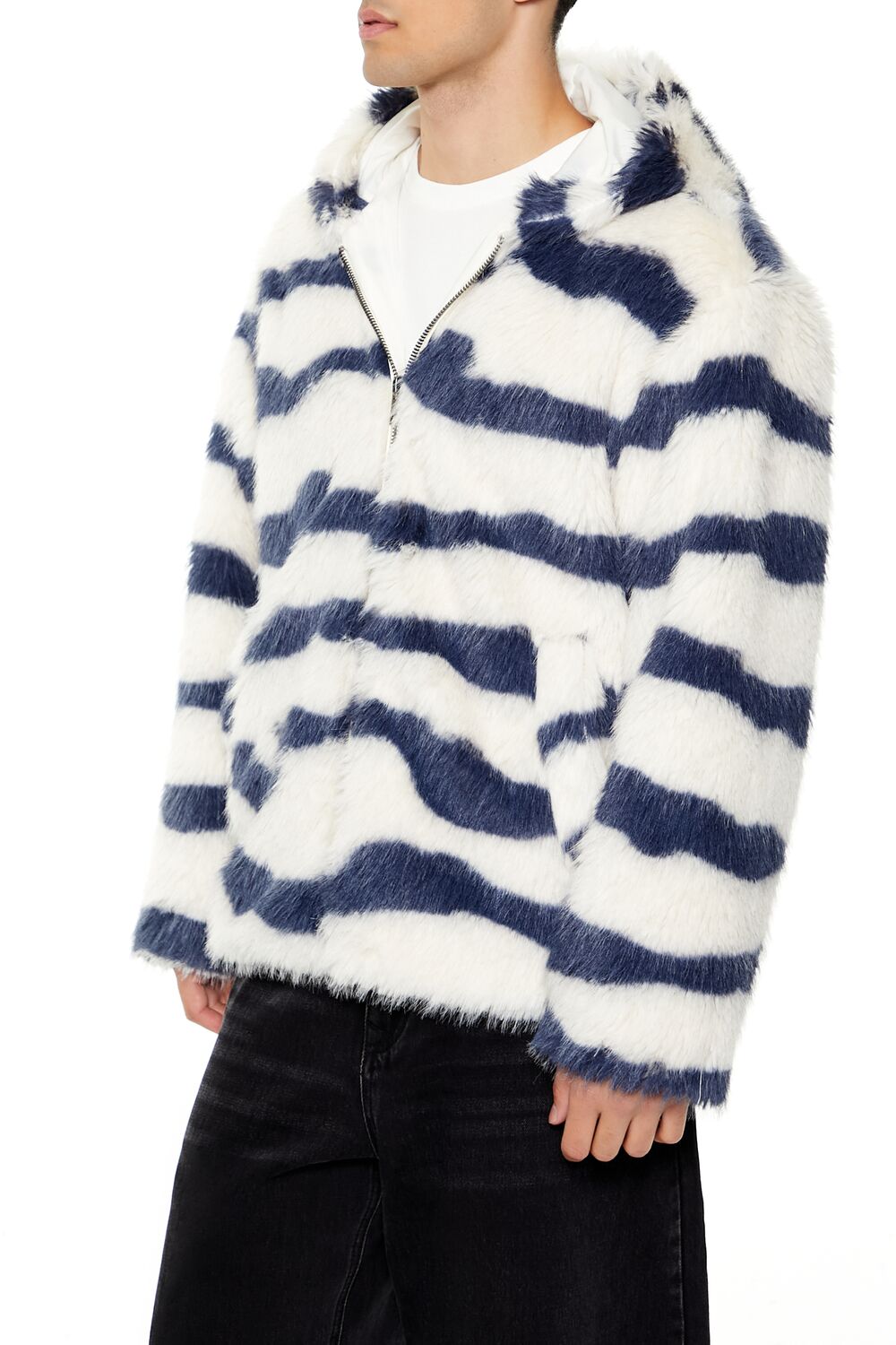 Striped Faux Fur Jacket-Feelings Star