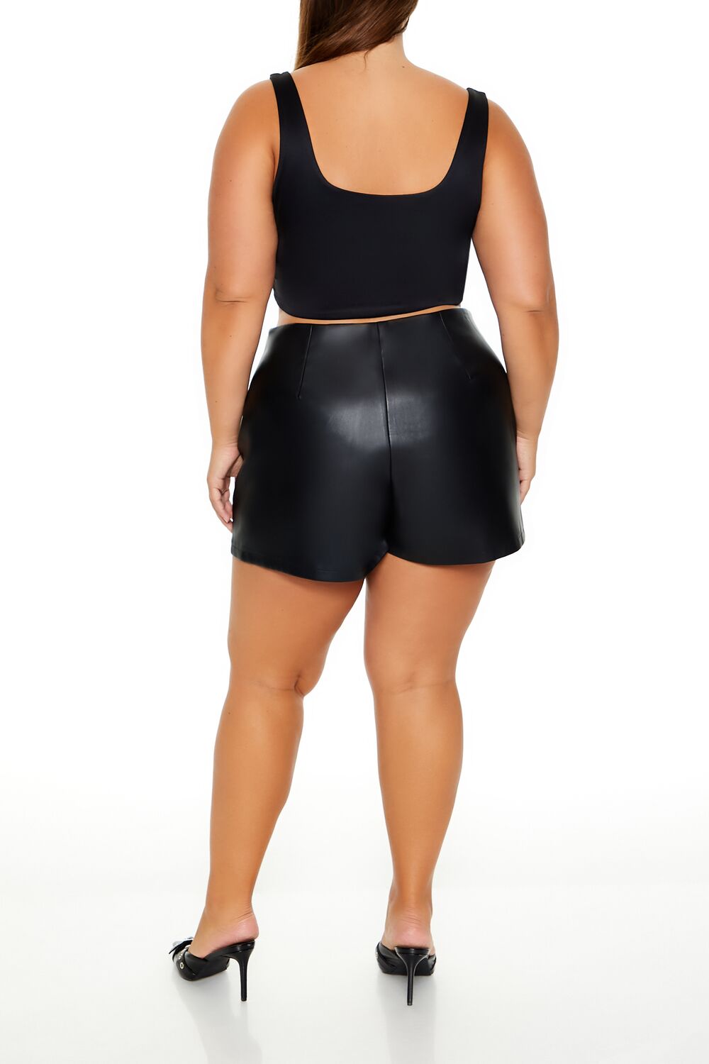 Plus Size Faux Leather Mini Skort-Feelings Star