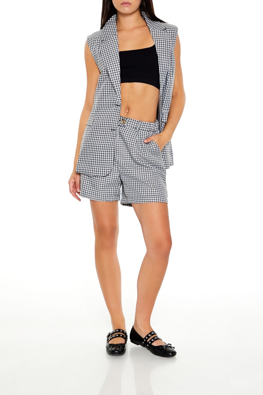 Tweed Plaid Vest & Shorts Set-Feelings Star
