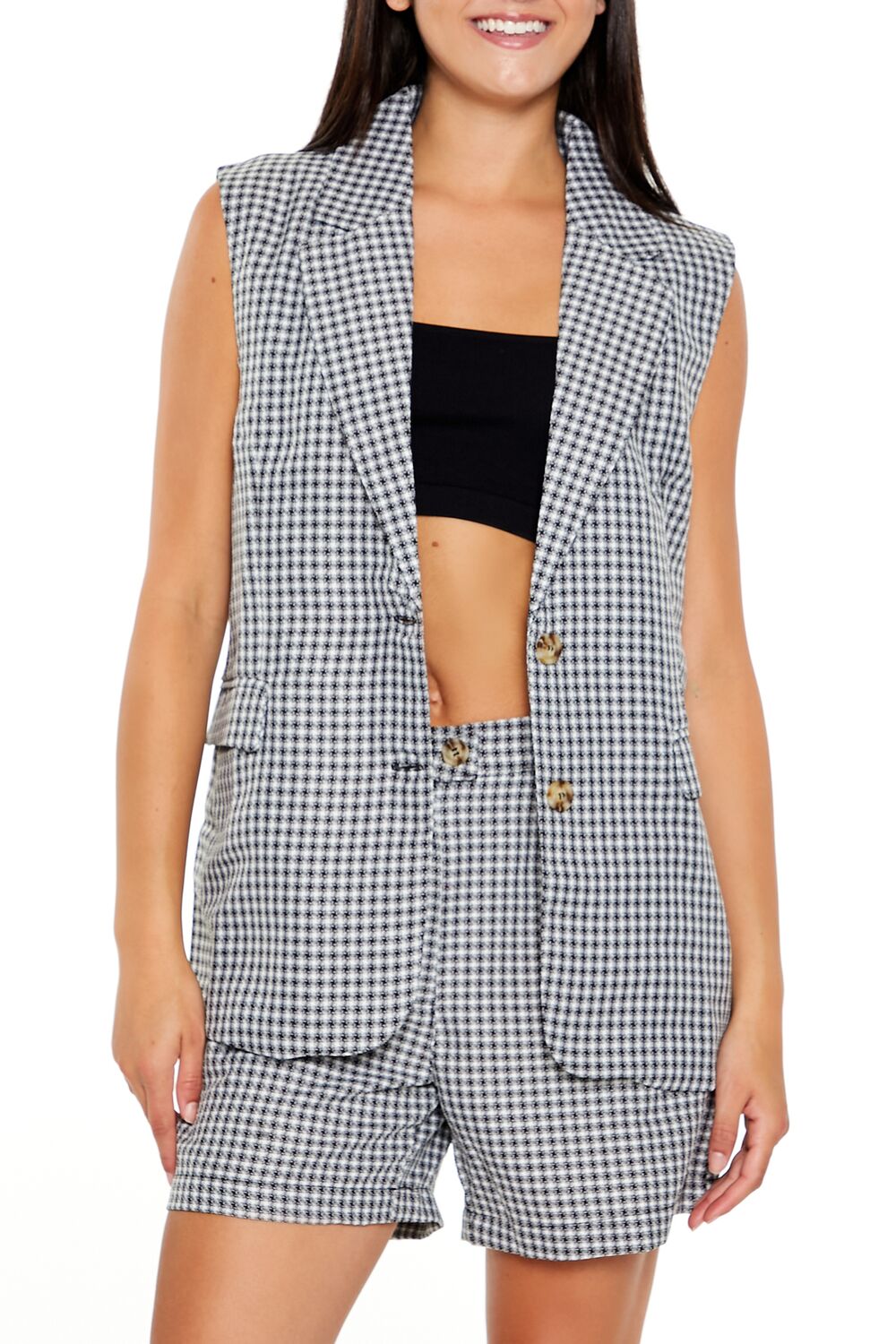 Tweed Plaid Vest & Shorts Set-Feelings Star