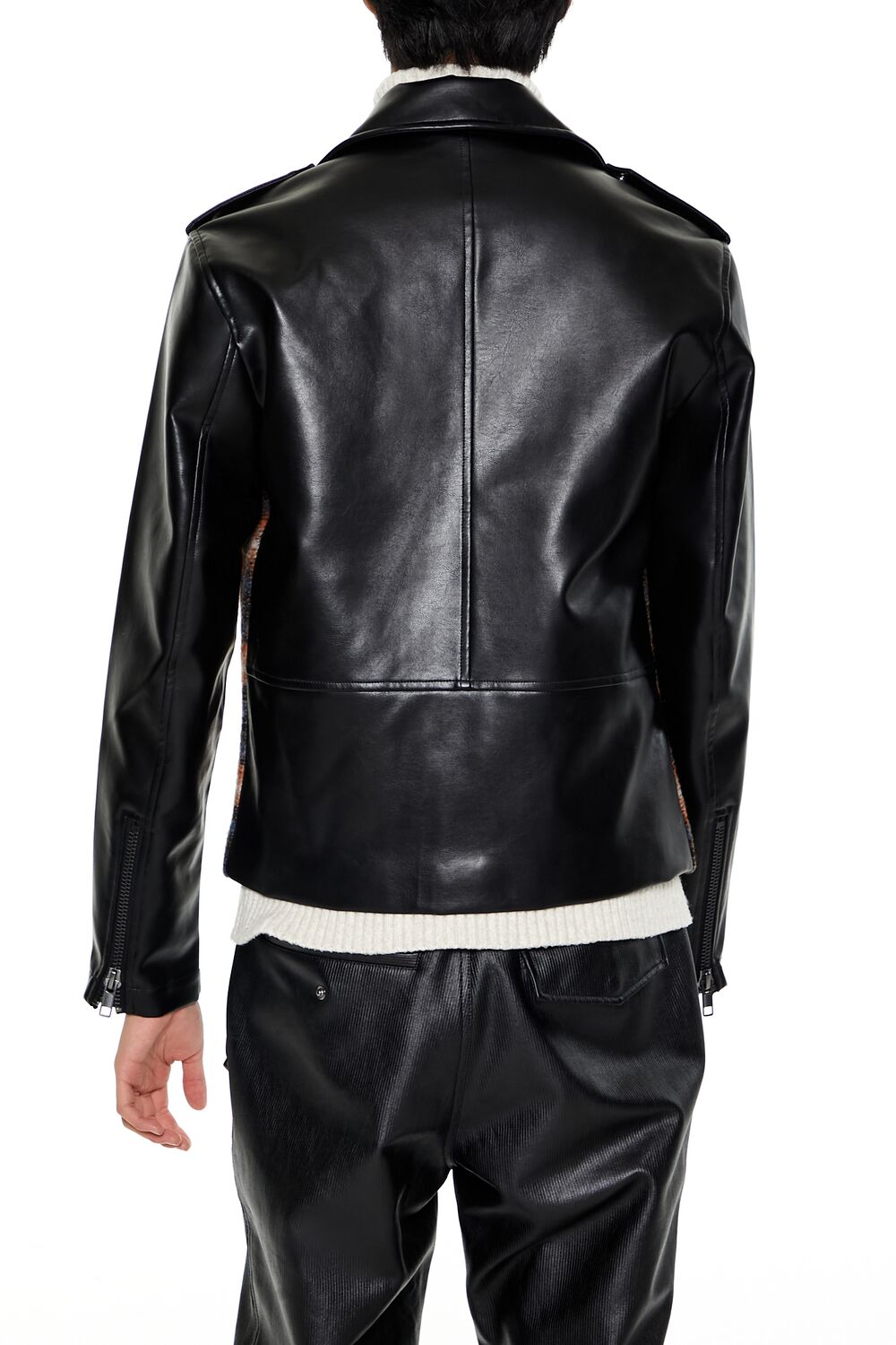 Plaid Faux Leather Moto Jacket-Feelings Star