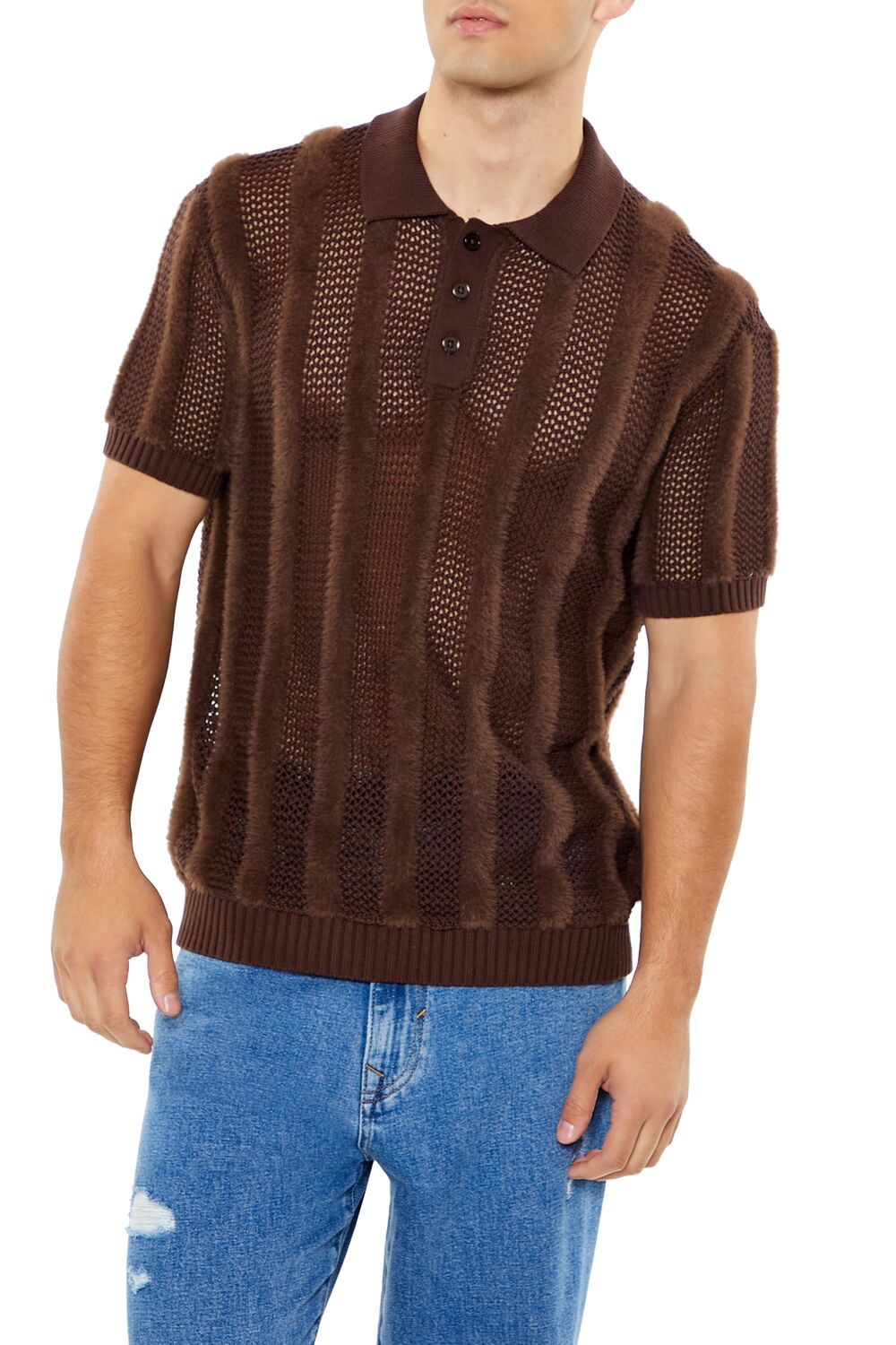 Striped Sweater-Knit Polo Shirt-Feelings Star