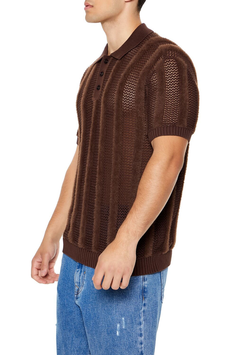 Striped Sweater-Knit Polo Shirt-Feelings Star