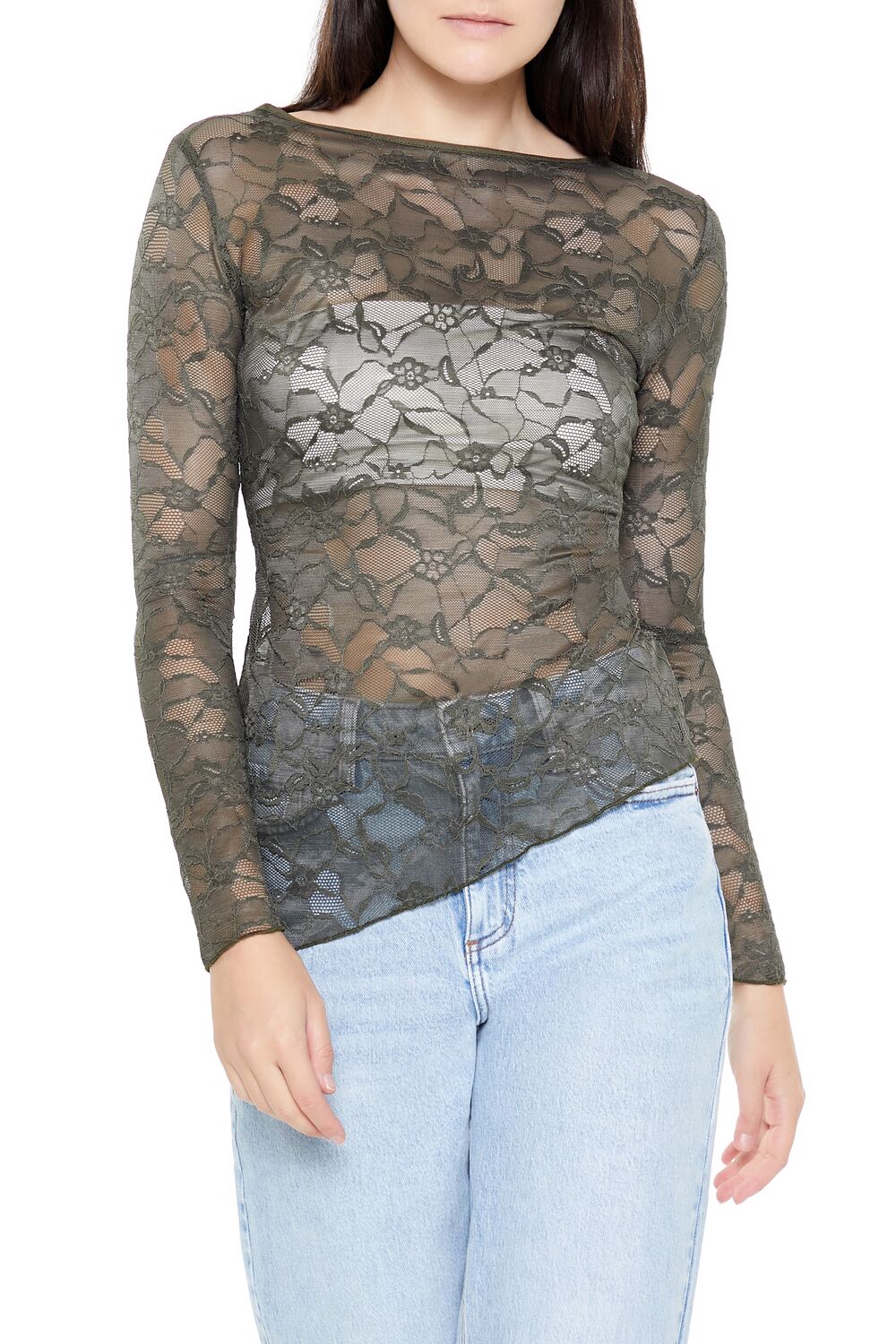 Asymmetrical Sheer Lace Top-Feelings Star