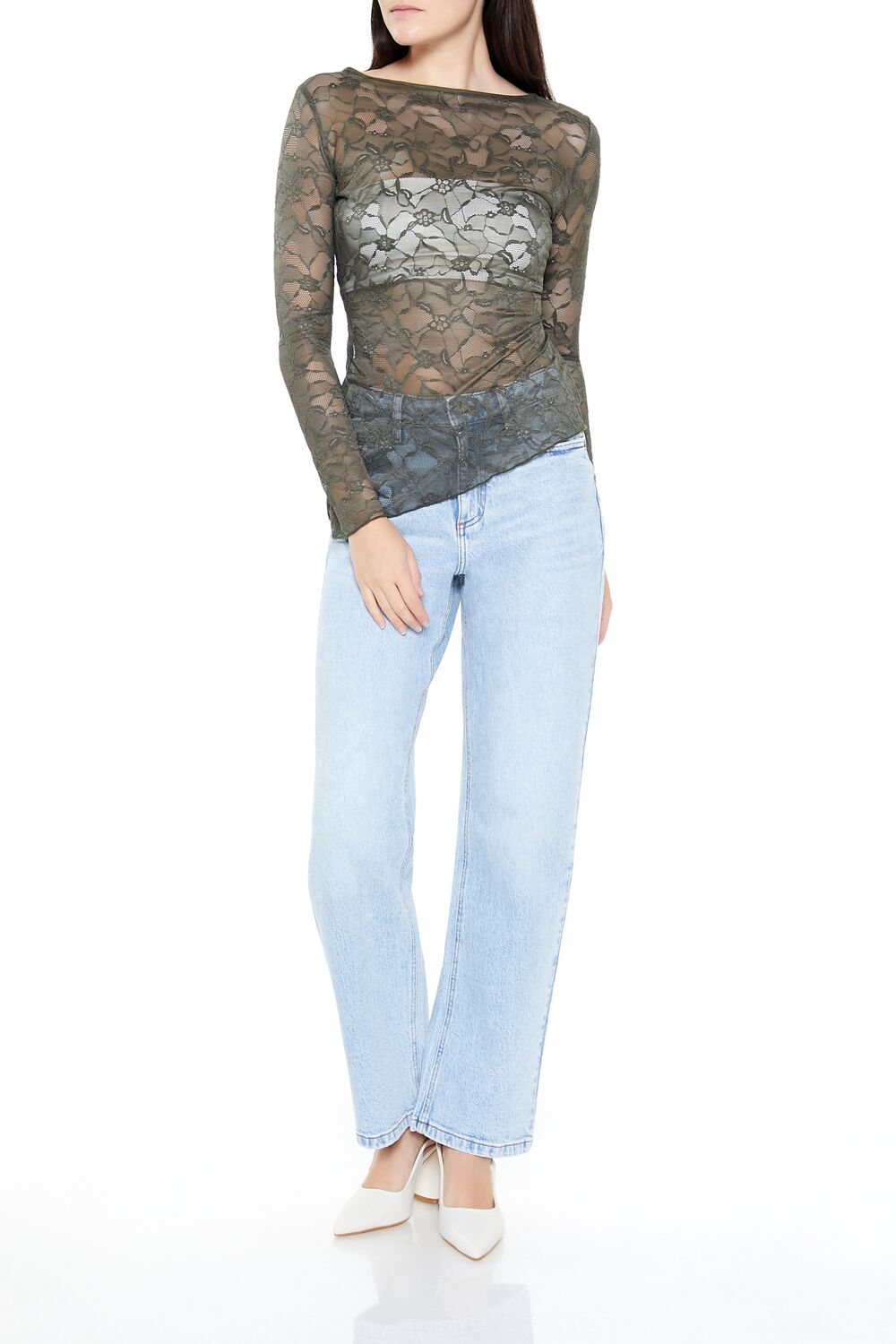 Asymmetrical Sheer Lace Top-Feelings Star