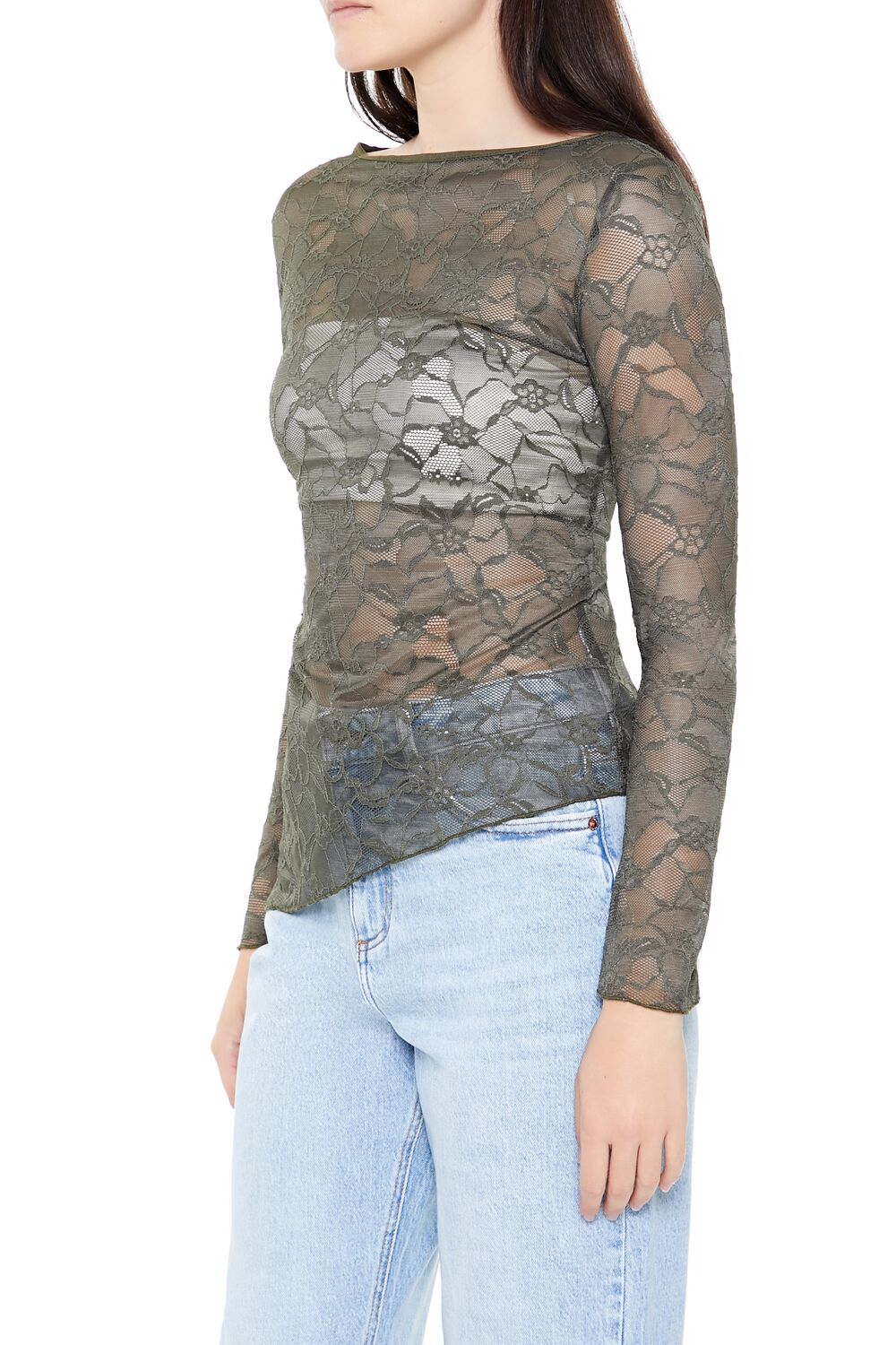Asymmetrical Sheer Lace Top-Feelings Star