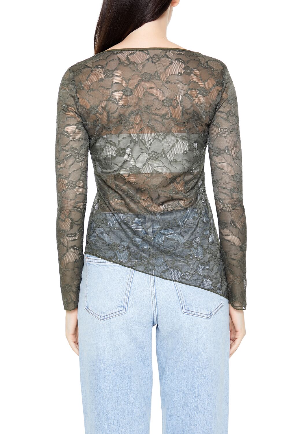 Asymmetrical Sheer Lace Top-Feelings Star