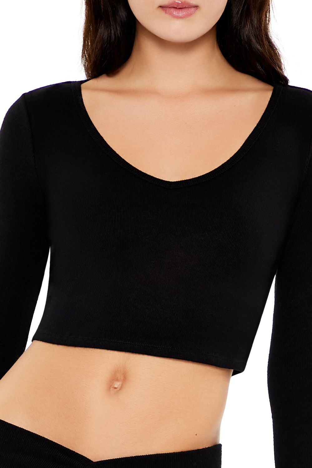 V-Neck Long-Sleeve Crop Top-Feelings Star