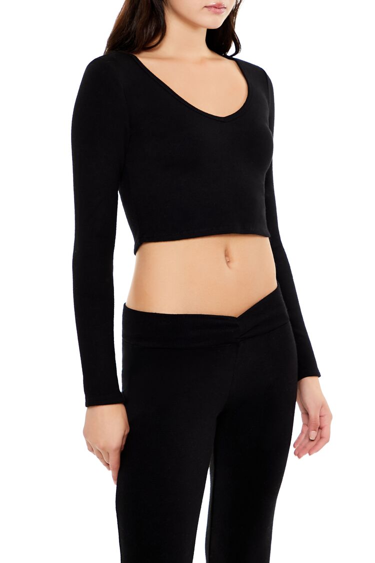 V-Neck Long-Sleeve Crop Top-Feelings Star