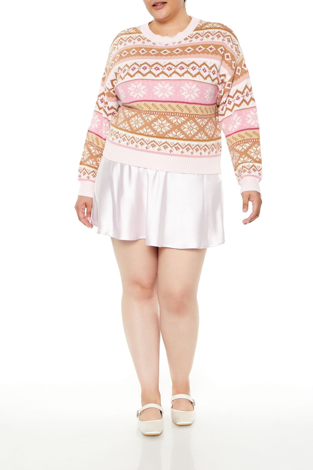 Plus Size Fair Isle Snowflake Cropped Sweater-Feelings Star