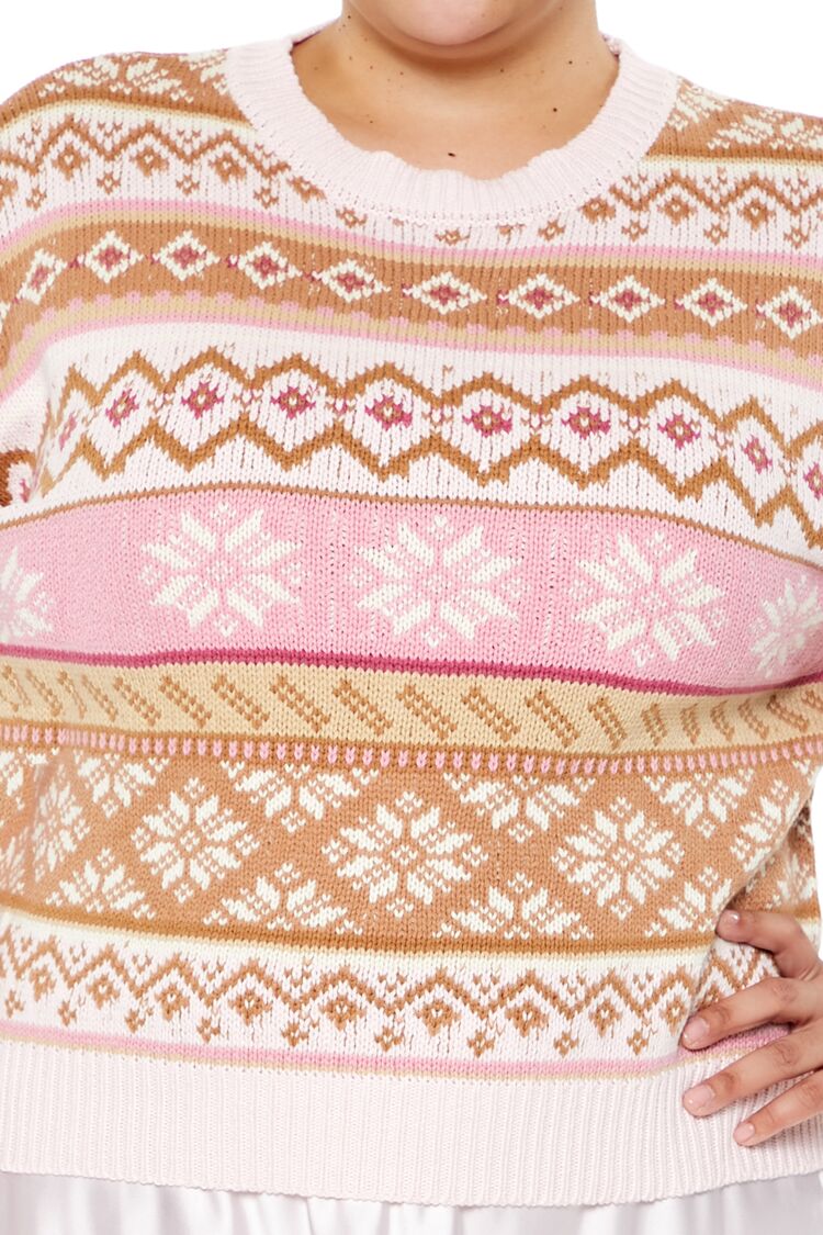 Plus Size Fair Isle Snowflake Cropped Sweater-Feelings Star