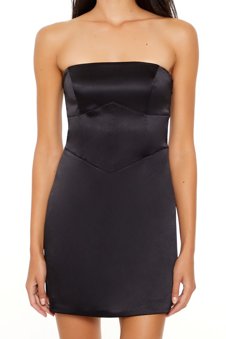 Strapless Satin Lace-Up Mini Dress-Feelings Star