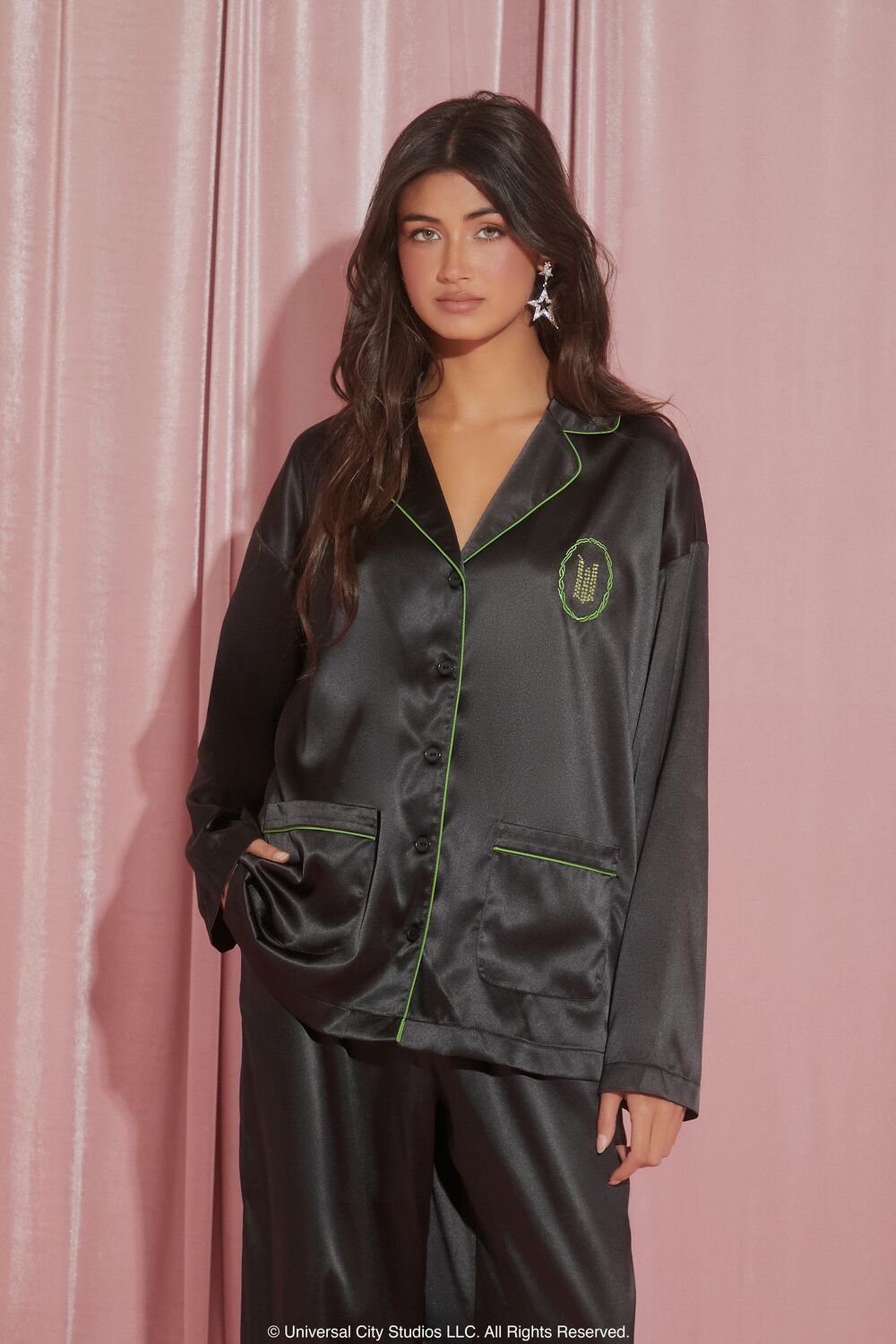 Wicked Satin Pajama Shirt & Shorts Set-Feelings Star
