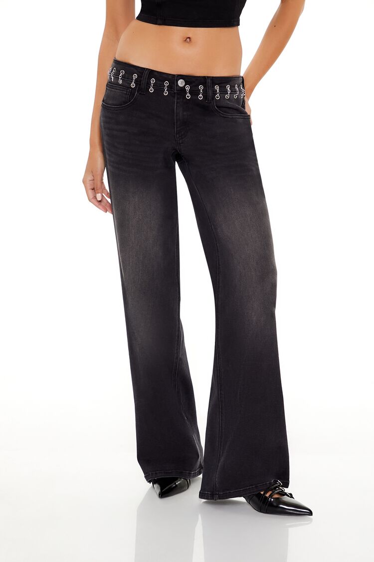 Chain-Trim Low-Rise Baggy Jeans-Feelings Star