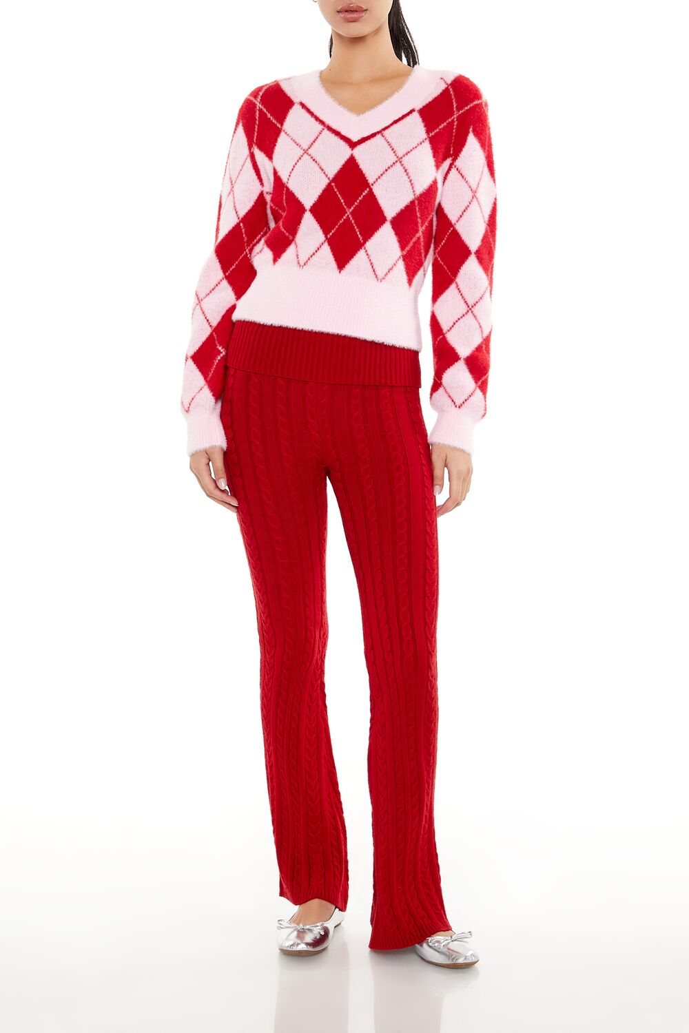 Argyle Fuzzy Knit Sweater-Feelings Star